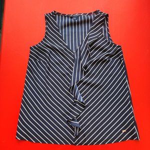 Tommy Hilfiger blouse dark blue white stripe ruffle design women's size XS